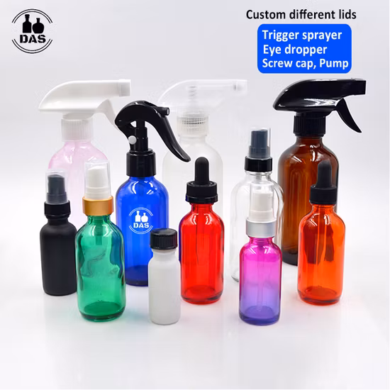 Échantillon gratuit en gros givré Boston 8oz rond ambre compte-gouttes bouteilles en verre d'huile essentielle